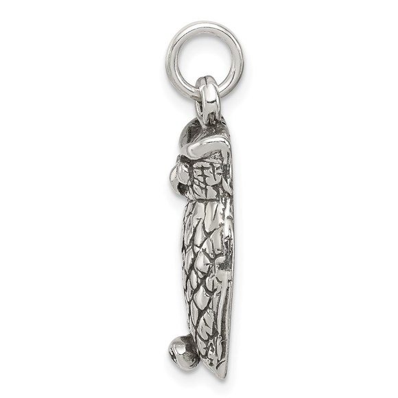 925 Sterling Silver Antiqued & Textured Perched Owl Necklace Charm
